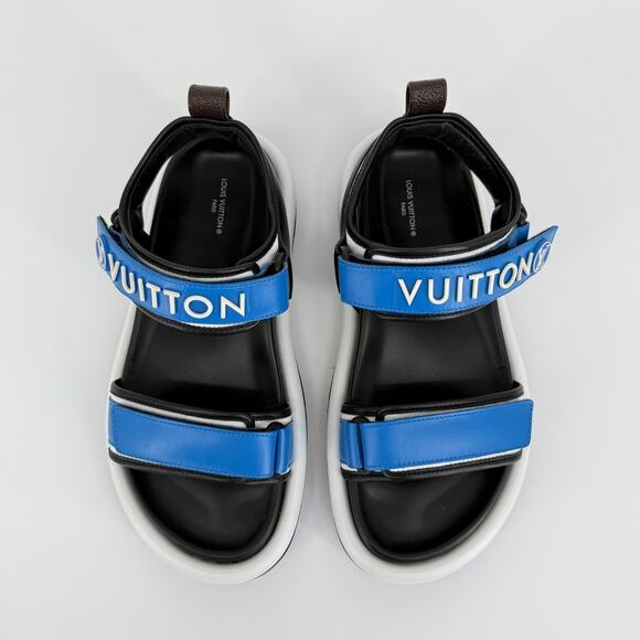 Louis Vuitton Pool Pillow Strap Sandals Blue Designer Rare Leather US 8.5 39 - Picture 4 of 15